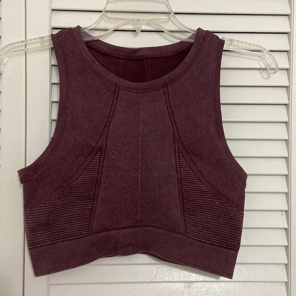 Purple Aerie High Neck, Longline Sports Bra